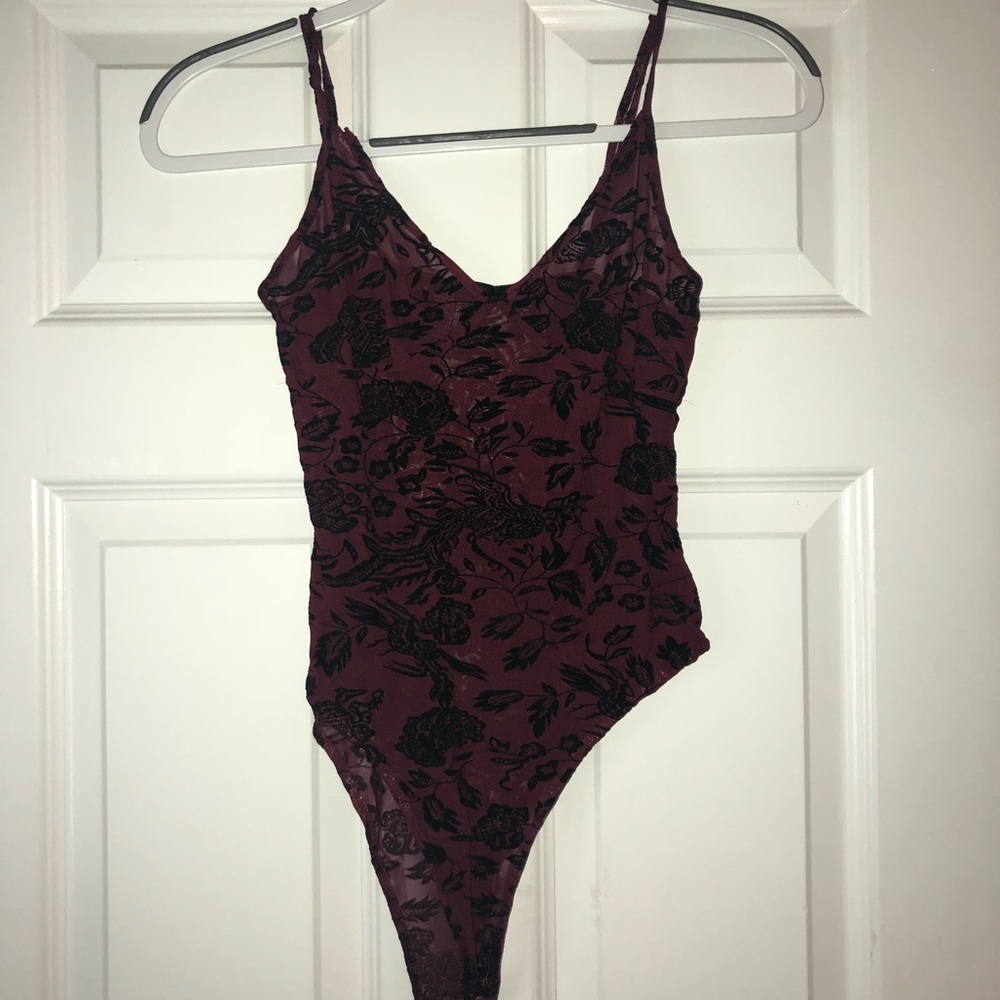 Mesh Maroon Bodysuit